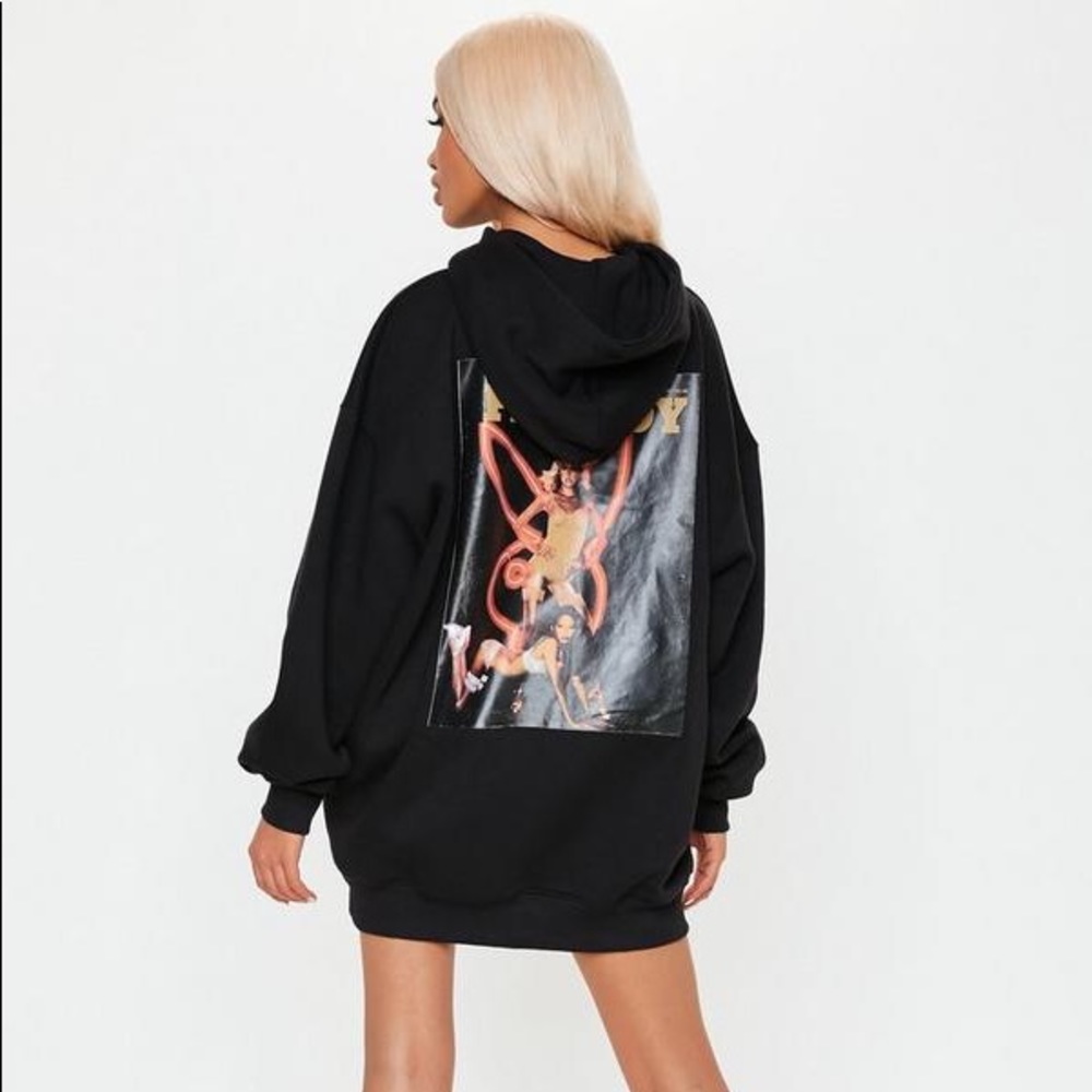 Playboy x Missguided black oversized hoodie dress